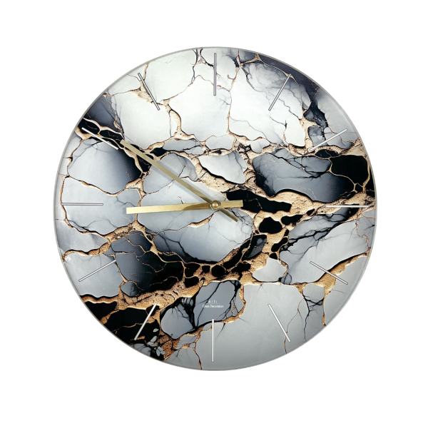 Orologio da Parete in Vetro - Effetto Marmo Grigio Nero e Oro