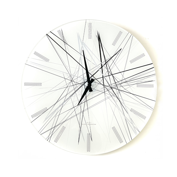 Orologio da Parete in Vetro - Bianco e Geometriche Grigie e Nere
