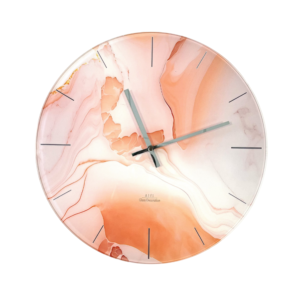 Orologio da Parete in Vetro - Effetto Marmo Sfumatura Rosa
