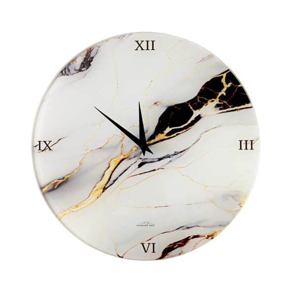 Orologio da Parete in Vetro - Effetto Marmo Nero e Oro