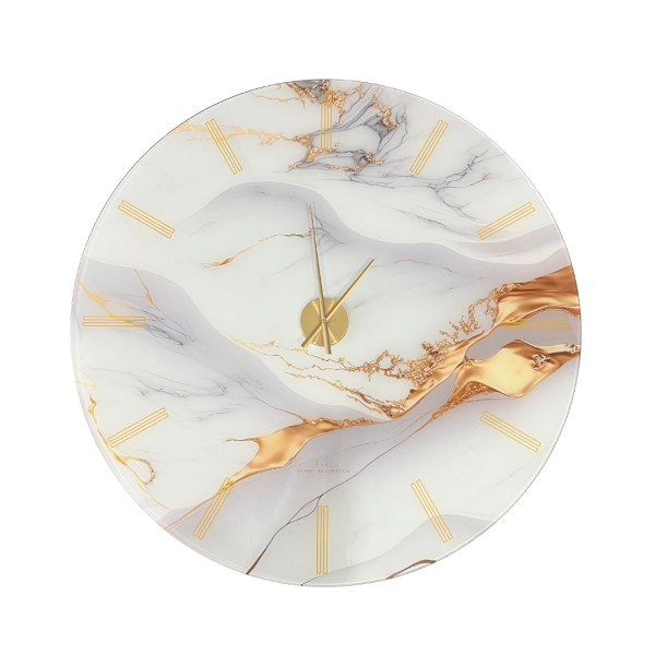 Orologio da Parete in Vetro - Effetto Marmo Grigio e Oro