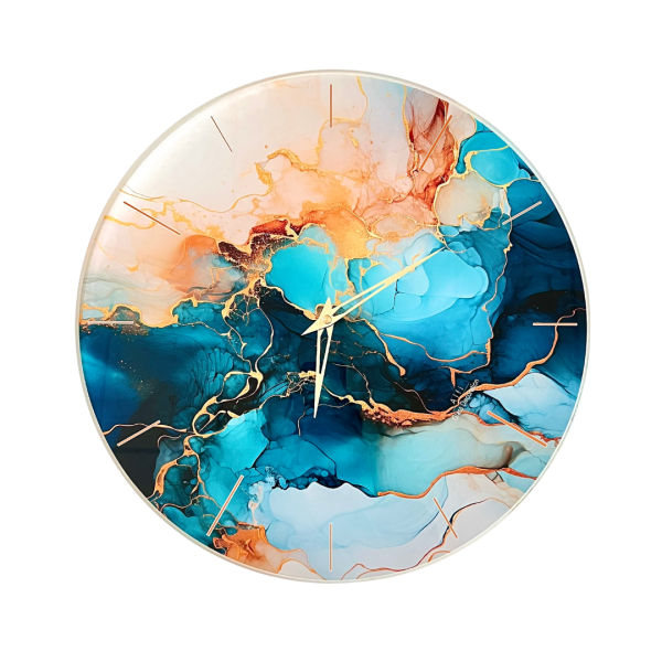 Orologio da Parete in Vetro - Blu, Turchese e Arancio
