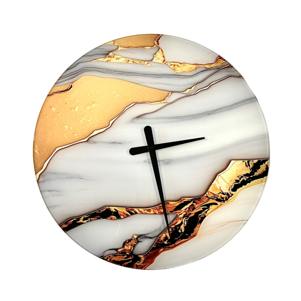 Orologio da Parete in Vetro Made in Italy - Effetto Marmo e Oro