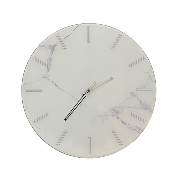 Orologio da Parete in Vetro – Effetto Marmo Bianco con Venature Grigie